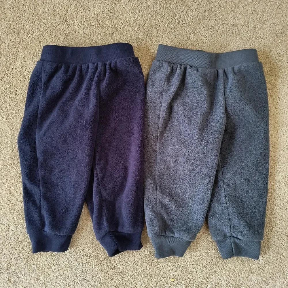 2 pair very lightly used blue and gray sweatpants for baby size 12 months